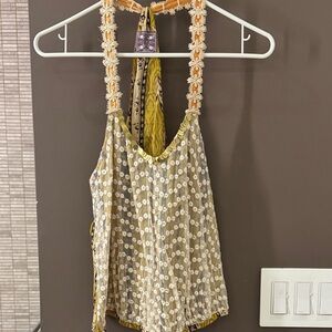 Free People Beige and Orange Embroidered Camisole